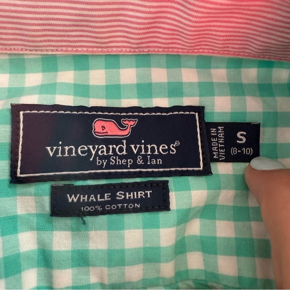 Vineyard Vines Whale Shirt Cotton Green Gingham Button Front Boys Size Small - Picture 4 of 10